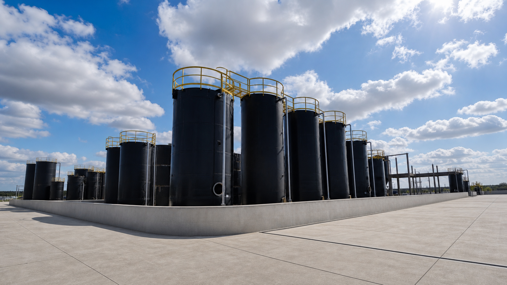 Tanques de armazenamento de óleo combustível em uma base industrial da Petro Oil